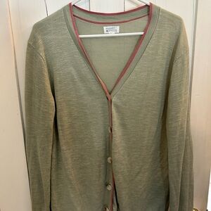 Market & Spruce Sage Green Cardigan with Red Trim